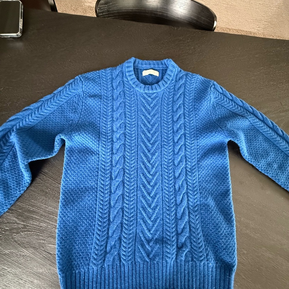 Everlane Classic Blue Cable Knit Crewneck Sweater